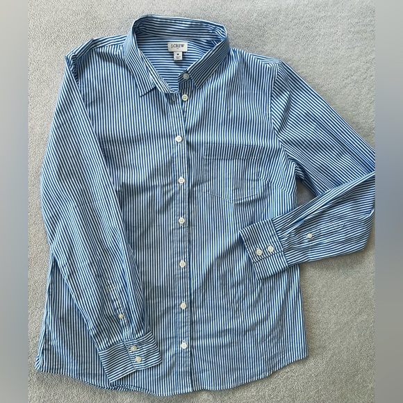 J. Crew Tops - J.Crew Women’s M Blue White Stripe Long Sleeve Button Down Shirt Great Condition